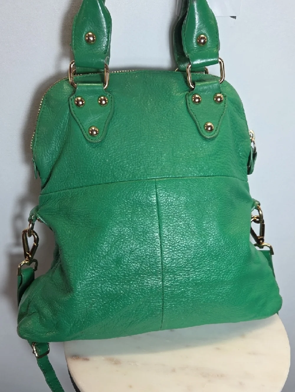 Emma Fox Green Leather Satchel with Gold Hardware - Picture 3 of 11